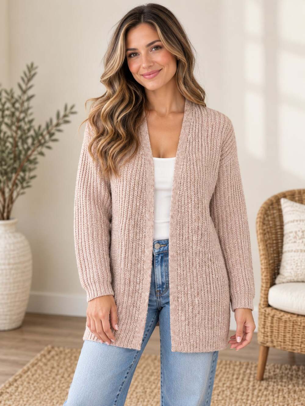 GAP Marled Pink Open Front Longline Knit Cardigan Sweater Coat Women’s M